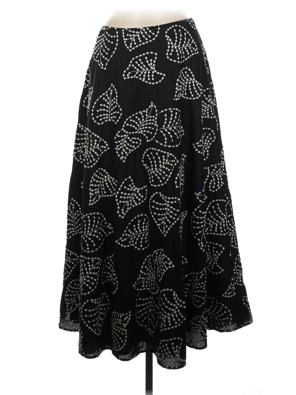 Lafayette 148 New York Black Maxi Skirt with White Leaf Print